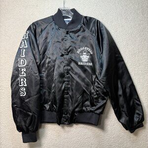 Vintage Roosevelt Raiders Satin Jacket Black Size Small Sleeve Spellout
